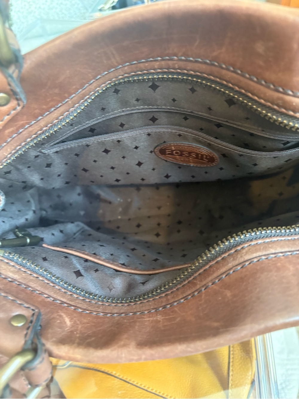 Fossil Brown Giraffe-Print Leather Satchel - Picture 2 of 2